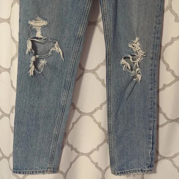 Agolde Fen High Rise Relaxed Taper Destroyed Blue Organic Cotton Jeans Size 23 - Picture 5 of 10